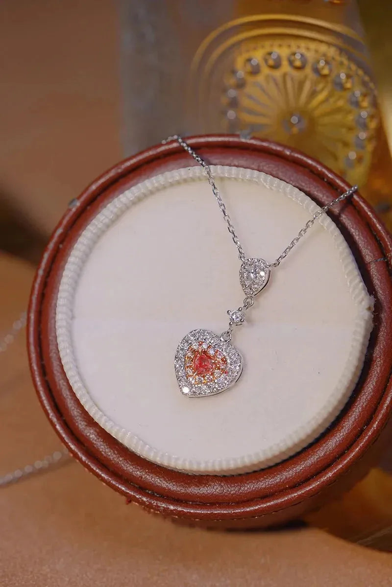 18K White Gold Heart Pendant Necklace with Real Natural Pink Diamond - Elegant Women's Wedding Jewelry for Brides, Anniversaries & Special Occasions
