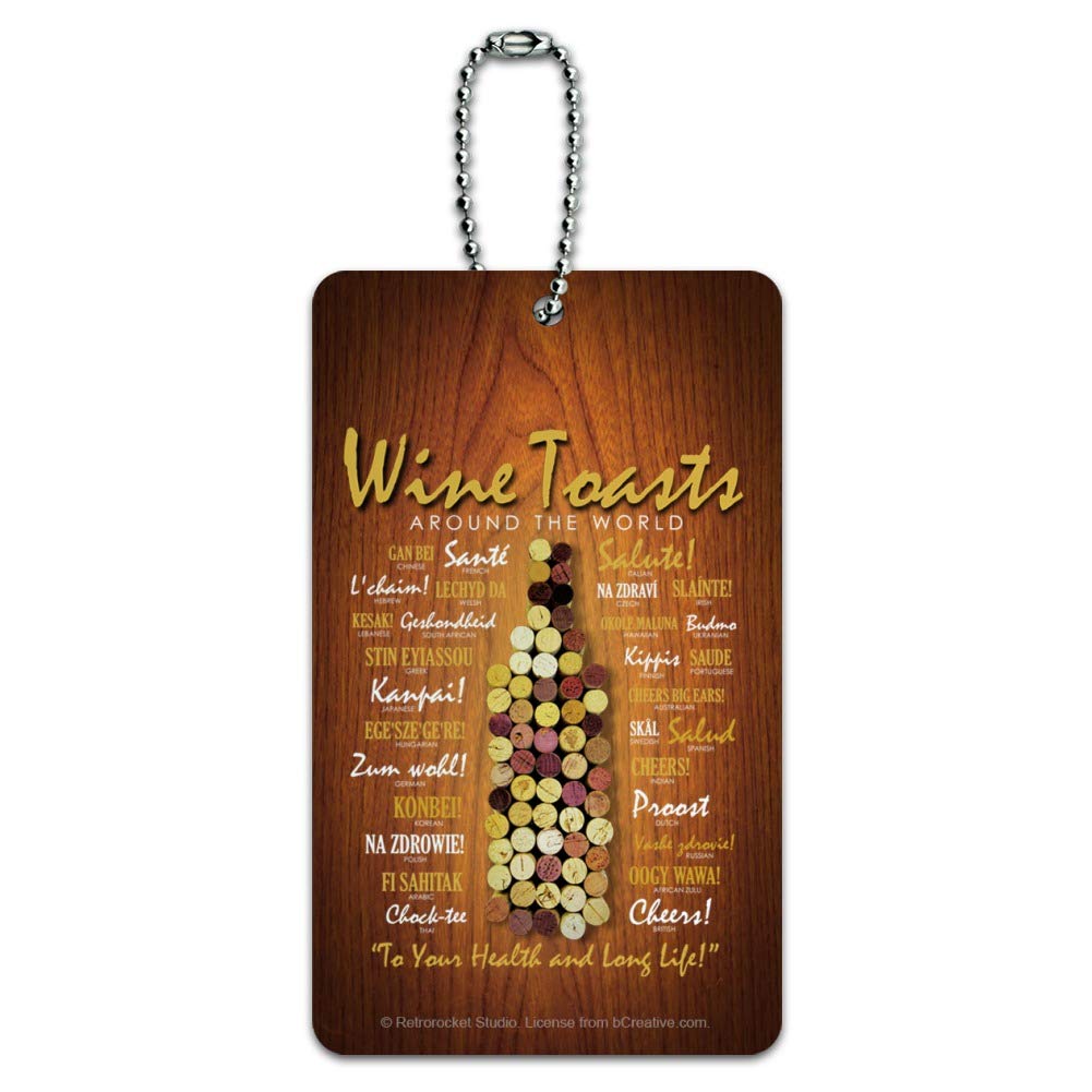 Wine Toasts Around The World Luggage Tag - Durable Suitcase ID Card for Carry-On Bags - Perfect for Travel, Wine Lovers & Gift Giving