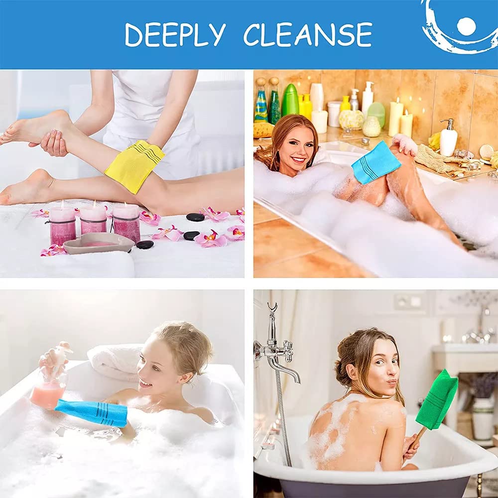 WBC WORLDBEAUTYCARE 4-Pack Korean Exfoliating Bath Washcloths - Premium Korean Style Exfoliating Mitts & Scrubbing Towels for Smooth Skin | Ideal for Body Scrub, Dead Skin Removal & Spa Day at Home