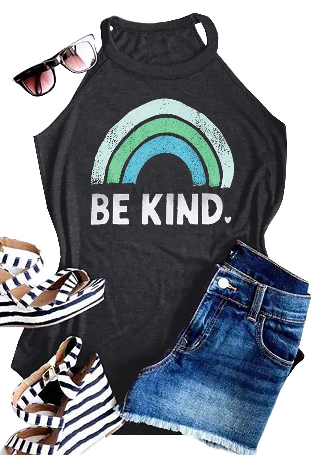 IRISGOD Women's High Neck Tank Tops - Summer Graphic Halter Sleeveless Rocker Tee Shirts for Casual Wear, Music Festivals & Street Style Outfits