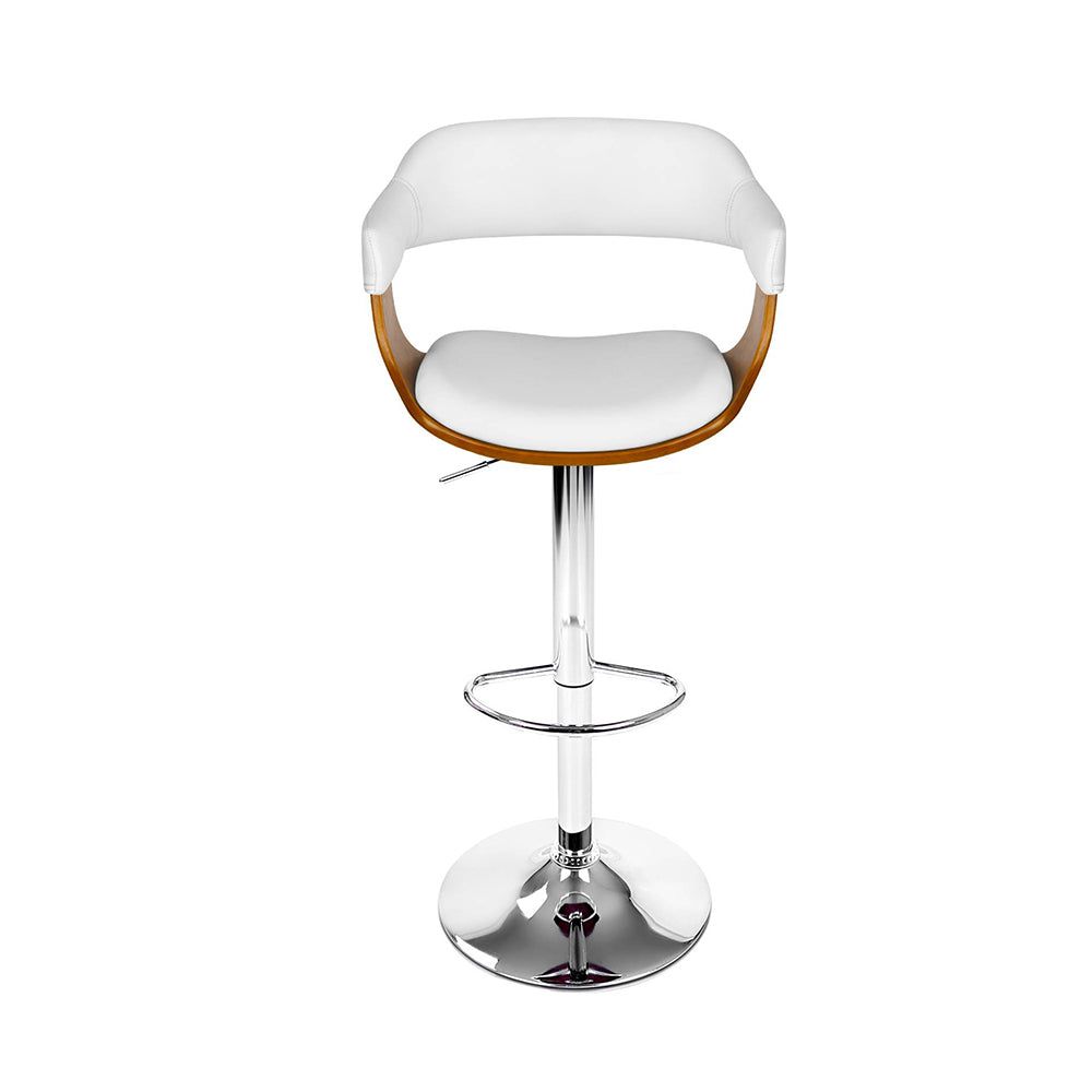 Adjustable Height Bar Stools with Gas Lift Mechanism - White Leather Upholstery & Armrests - Perfect for Kitchen Islands, Breakfast Bars & Home Bars
