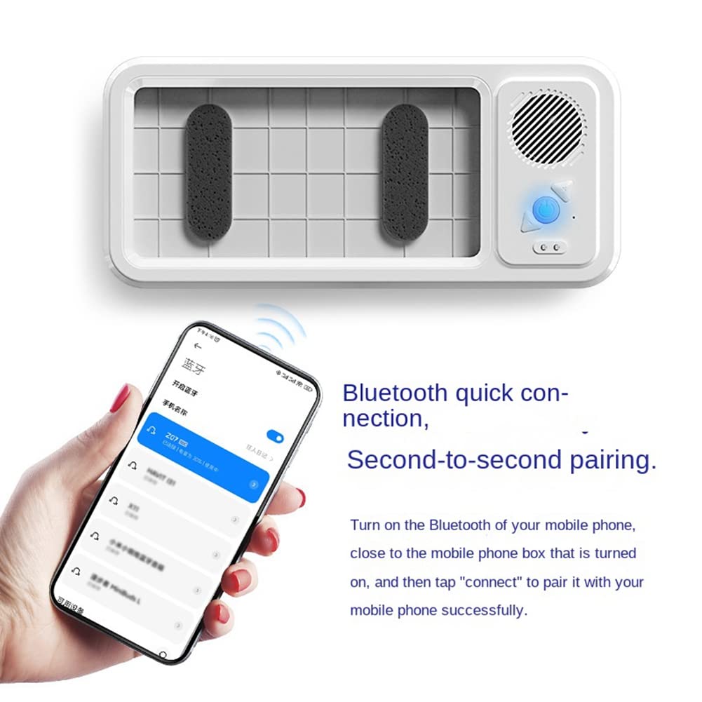**Wireless Bluetooth Speaker with Waterproof Phone Holder - White | Bathroom, Wall Mount, Home TV & Mobile Phone Stand for Hands-Free Calls & Music**