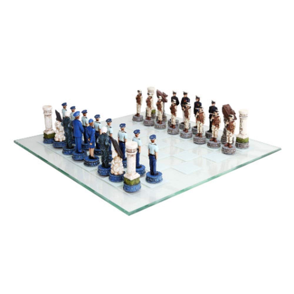 US Air Force vs Marines Military Chess Set - Hand-Painted Pieces with Glass Board - Perfect for Collectors, Military Enthusiasts & Strategy Game Lovers