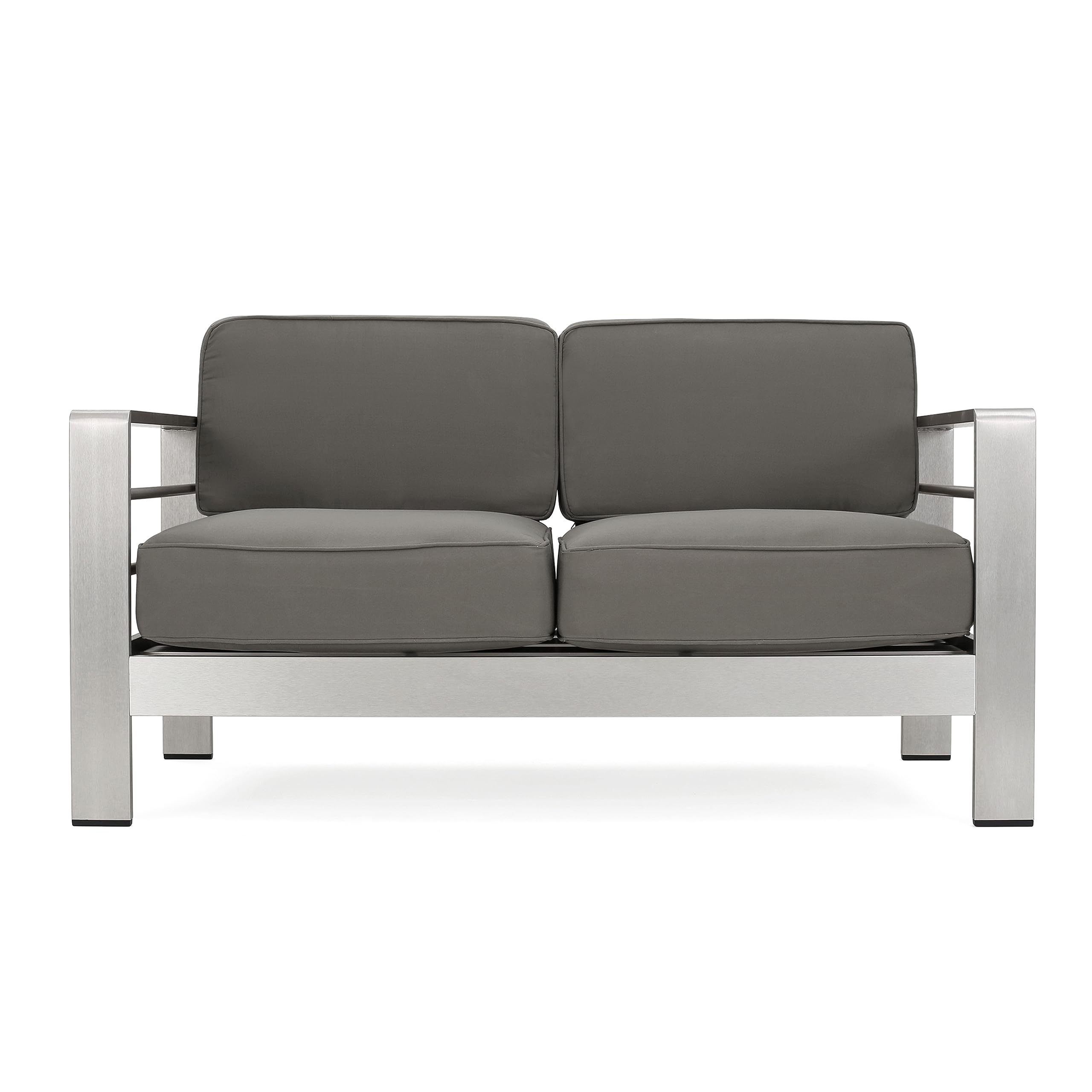 Christopher Knight Home Nicole Outdoor 7-Piece Patio Sofa Set with Coffee Table in Silver & Khaki - Perfect for Backyard, Garden, and Poolside Relaxation