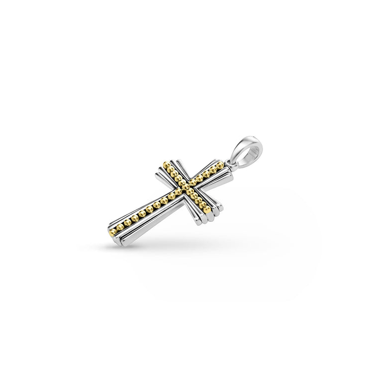 Two Tone Caviar Beaded Cross Amulet Necklace - Elegant Religious Jewelry for Women - Perfect for Church, Weddings & Everyday Wear