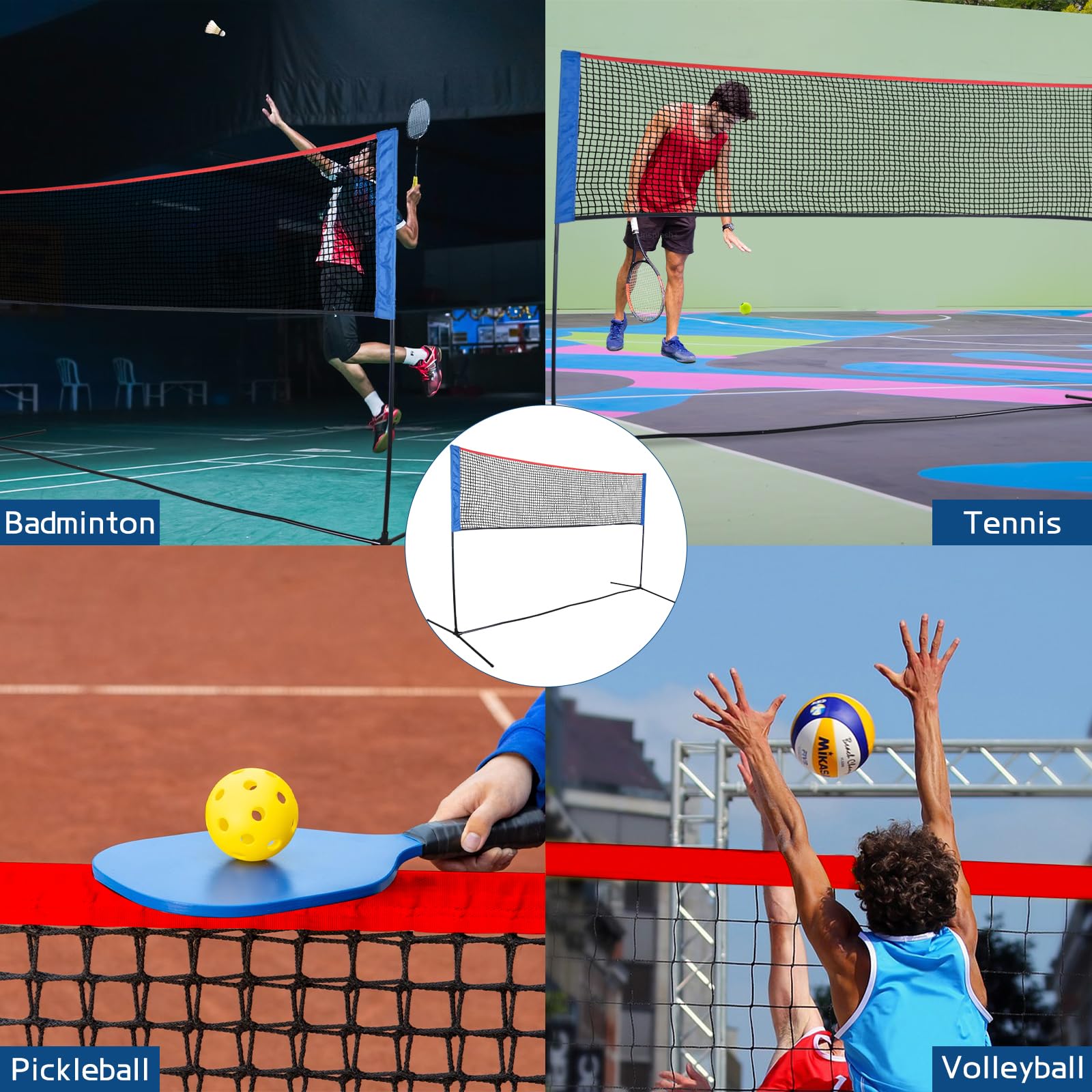 Adjustable Portable Multi-Sport Net for Badminton, Tennis, Volleyball & Pickleball - Durable Black Nylon Training Net for Backyard, Beach & Gym Use
