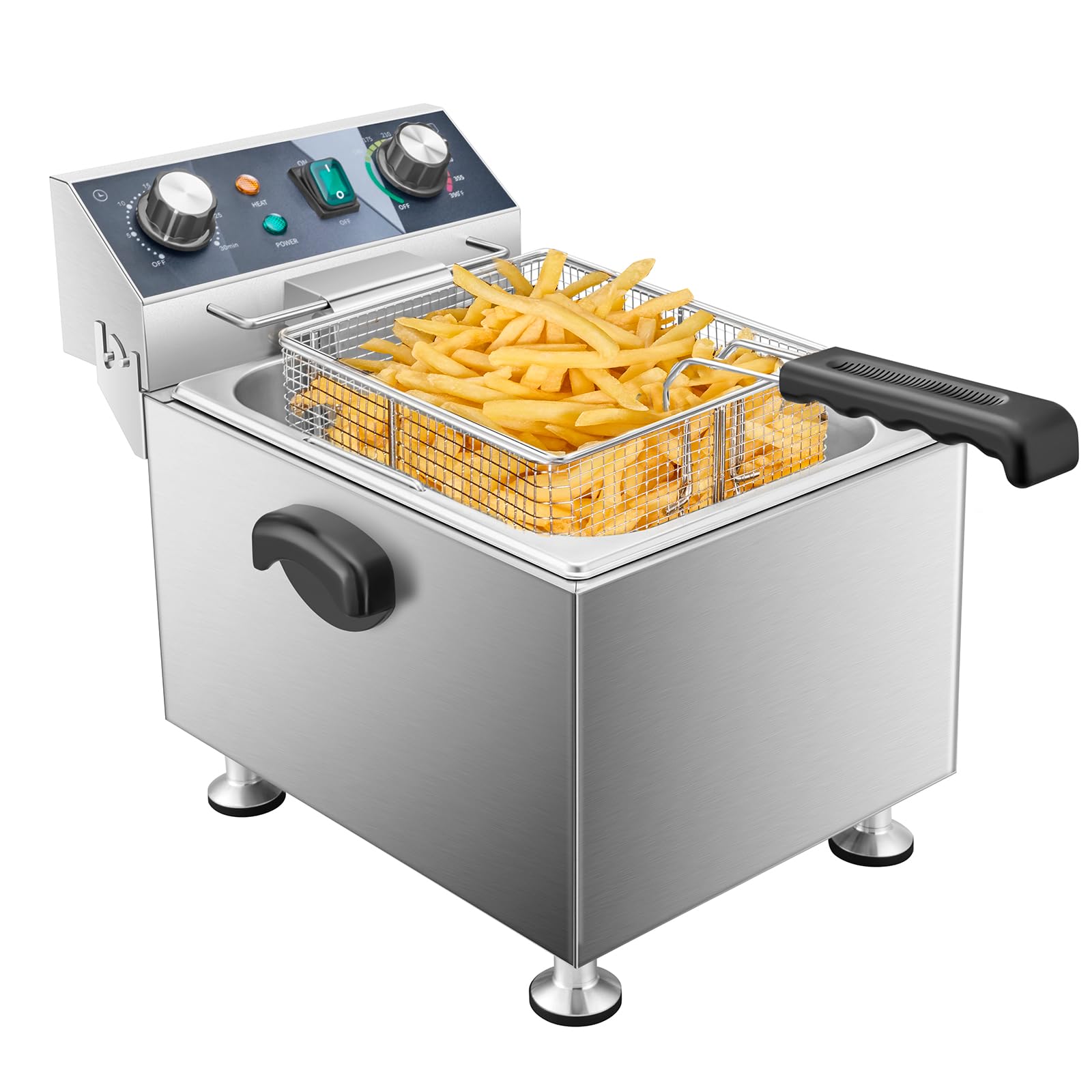 Commercial Electric Deep Fryer 13L 13.7QT 1800W with Temperature Control & Timer - Large Basket Deep Fryer for Restaurants, Food Trucks & Home Kitchens - Perfect for Frying Chicken, Fish, French Fries & Donuts