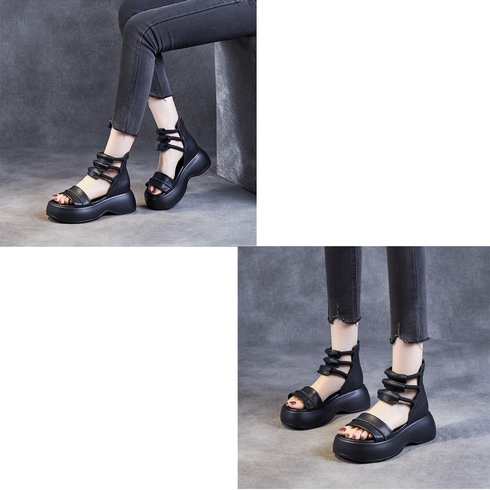 Women's Sexy Leather High Top Platform Sandals - Peep Toe Gladiator Sandals with Zipper & Hollow Back | Comfortable Soft Sole for Casual Walking & Beach Outfits | Perfect for Summer Fashion, Date Nights & Vacation Wear
