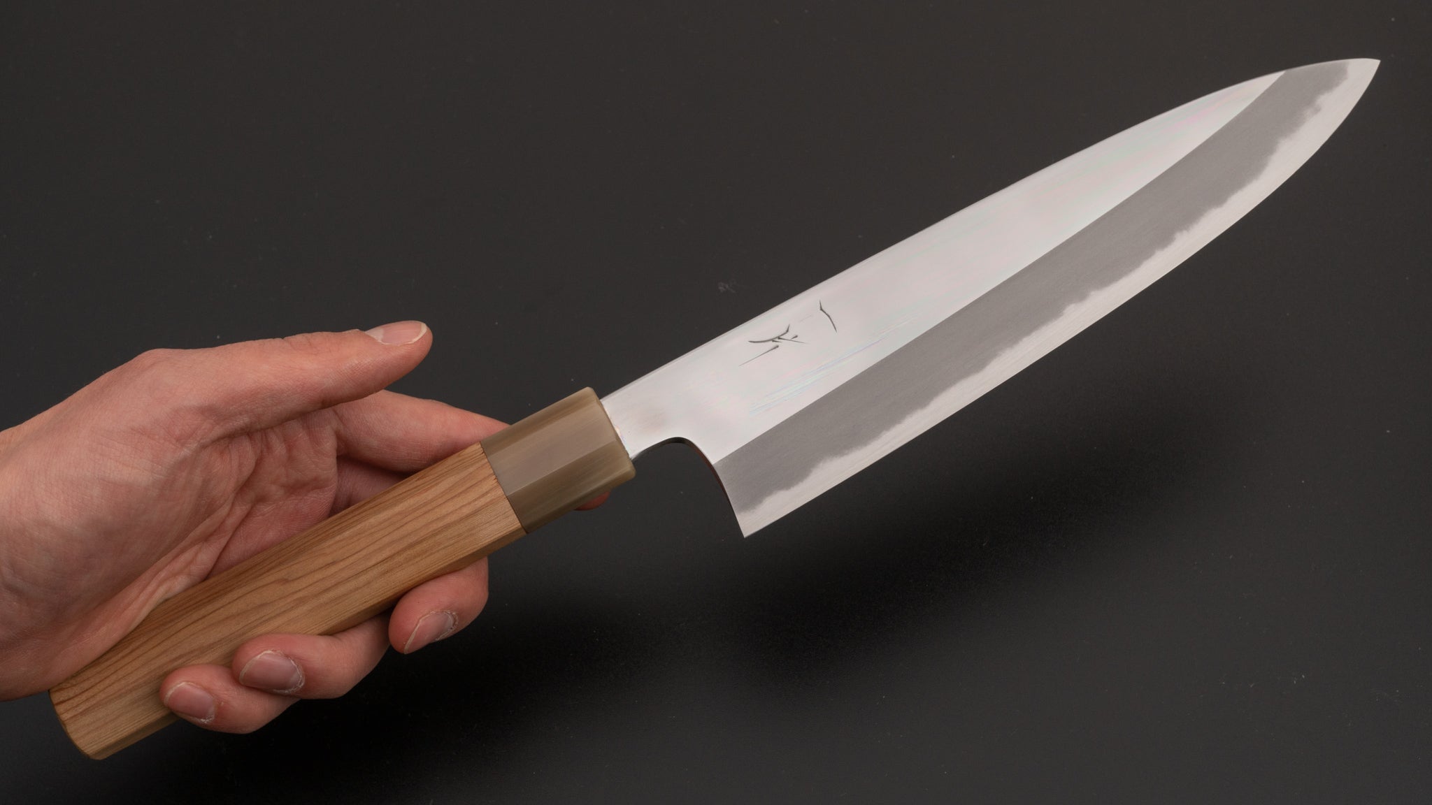 Hitohira Togashi White #1 Gyuto 210mm Japanese Chef Knife - Yakusugi Cedar Handle, Mirror Polished - Perfect for Sushi, Meat Slicing & Professional Kitchen Use