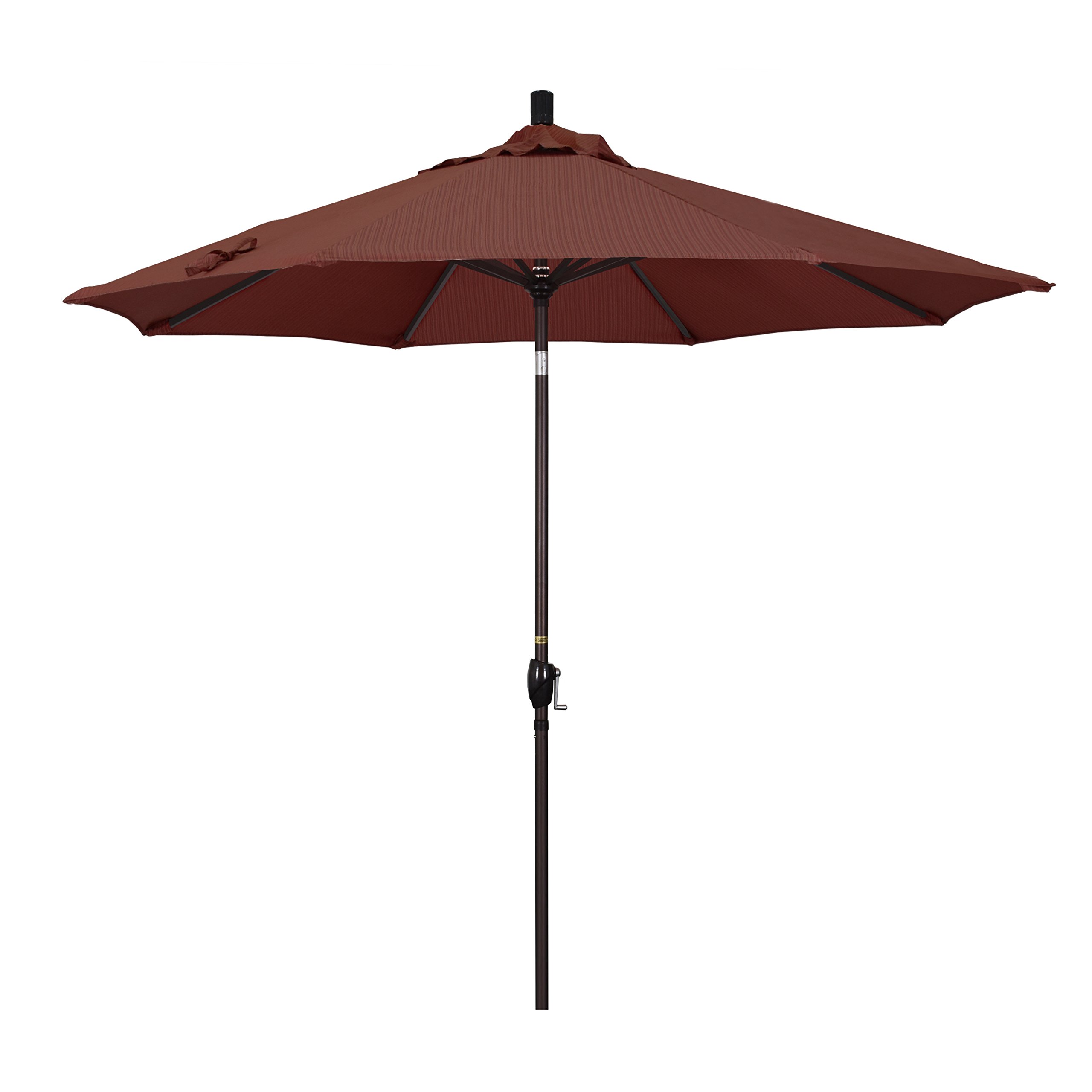 9' Round Aluminum Market Umbrella with Crank Lift & Push Button Tilt - Bronze Pole California Patio Umbrella - Waterproof Olefin Fabric for Outdoor Dining, Backyard, Terrace, and Poolside Use
