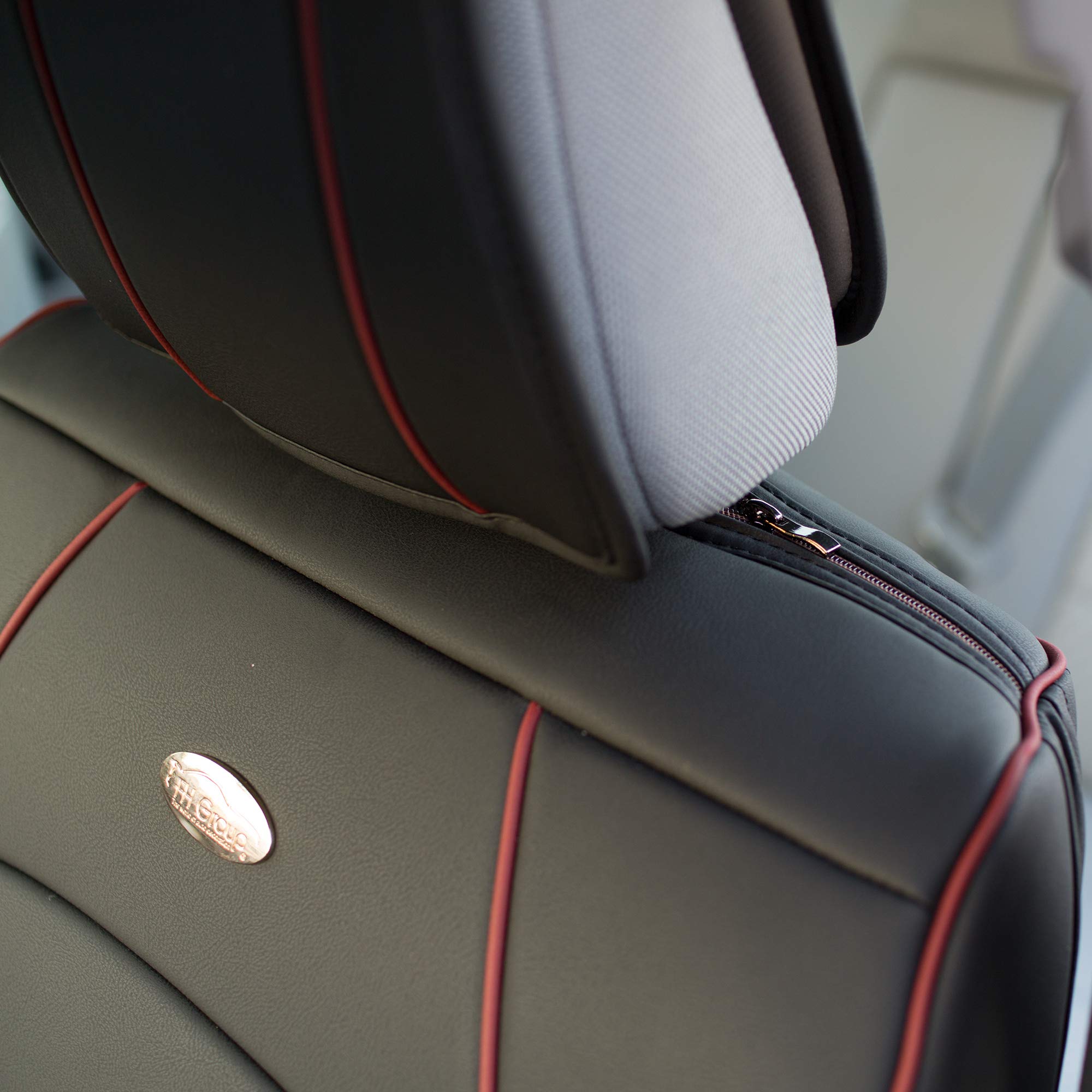 Premium FH Group Faux Leather Back Seat Cover - Universal Fit for SUV, Sedan, Van - Black with Red Trim - Split Bench Design - Comfortable & Durable Car Seat Protector - Perfect for Family Road Trips, Daily Commute & Pet Protection