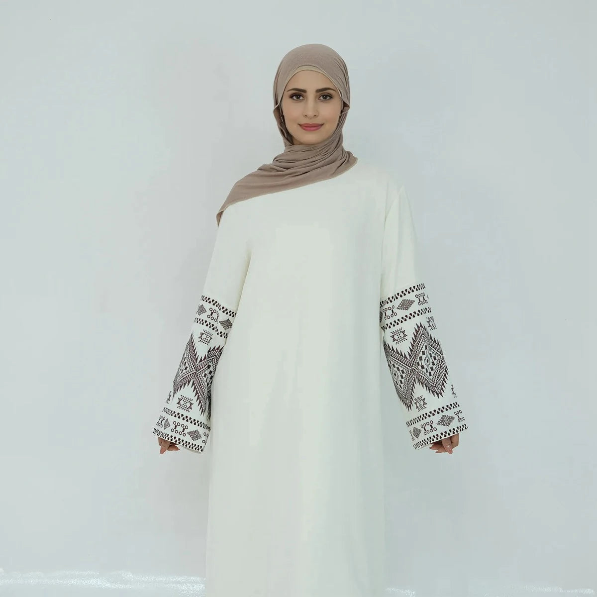 Elegant Embroidery Sleeve Abaya Dress #24877 - Modest Islamic Fashion for Women, Perfect for Prayer, Eid, and Special Occasions