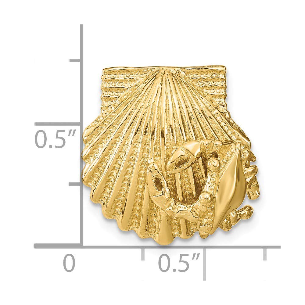 14K Yellow Gold Scallop Shell Crab Accent Pendant Slide Necklace - Perfect for Beach Vacations, Summer Outfits & Ocean-Themed Jewelry Gifts