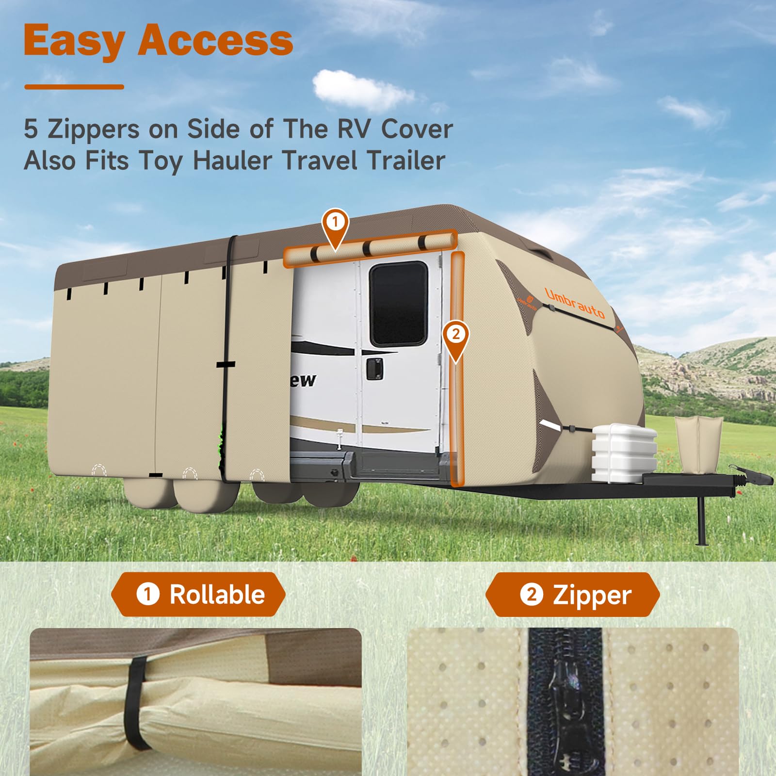 2024 Upgraded 23-24' Waterproof RV Travel Trailer Cover - 7 Layer Top & 3 Layer Side Protection with 4 Tire Covers, Tongue Jack Cover, Gutter Cover & Windproof Ropes | All-Weather Protection for Campers, Trailers & Motorhomes | Perfect for Outdoor Storage & Winter Protection