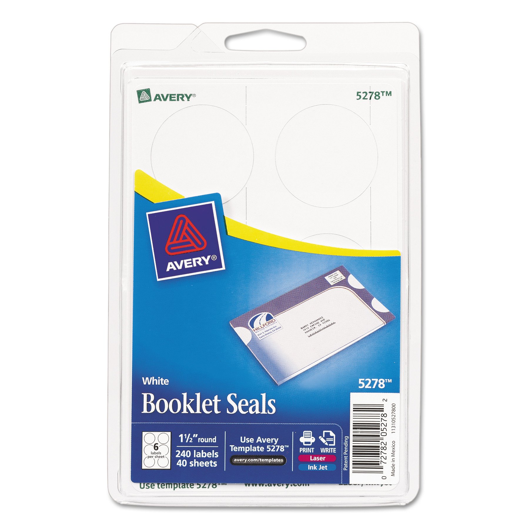 AVERY 1.5-Inch White Mailing Seals for Laser & Inkjet Printers - 240 Round Labels (5278) - Perfect for Shipping Packages, Envelopes & Mailing