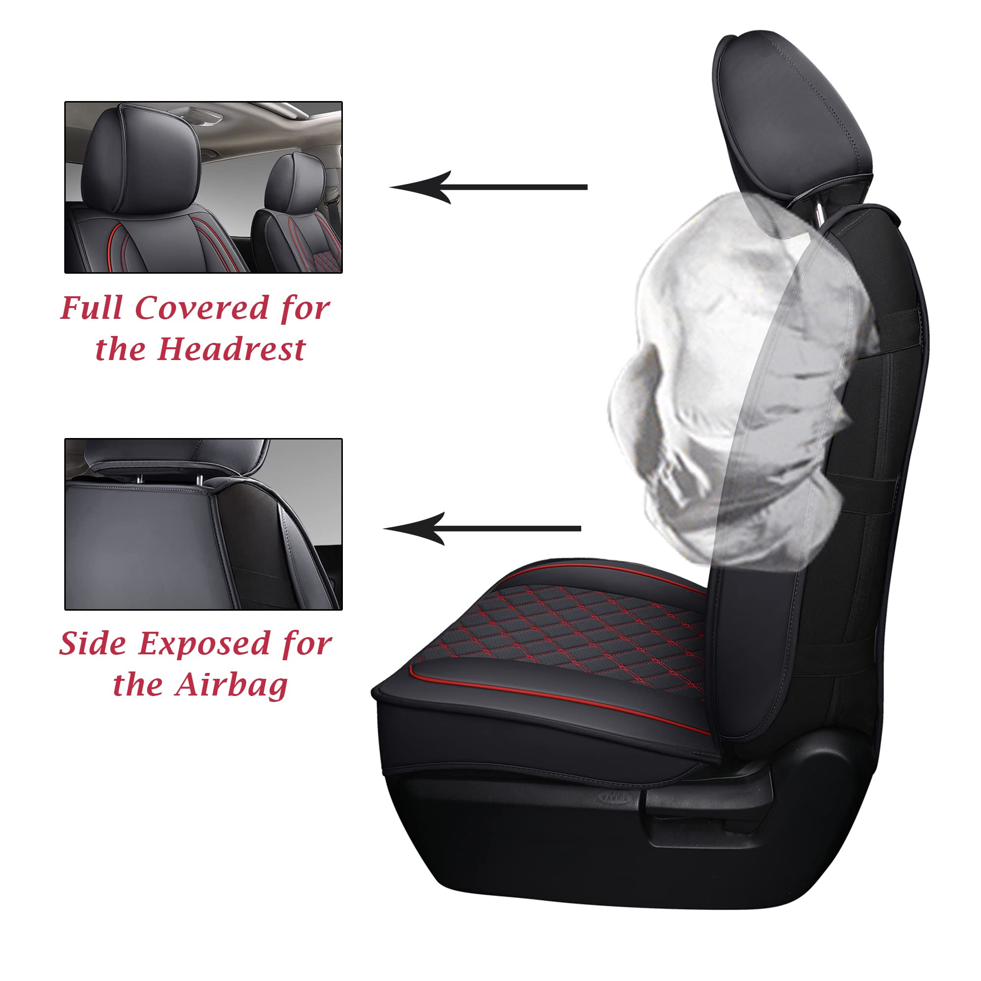 Premium Leather Car Seat Covers for 2007-2021 Toyota Tundra - Full Set Custom Fit Truck Seat Protectors (Red) | Durable & Stylish Upgrade for Off-Roading, Work Commutes & Family Road Trips