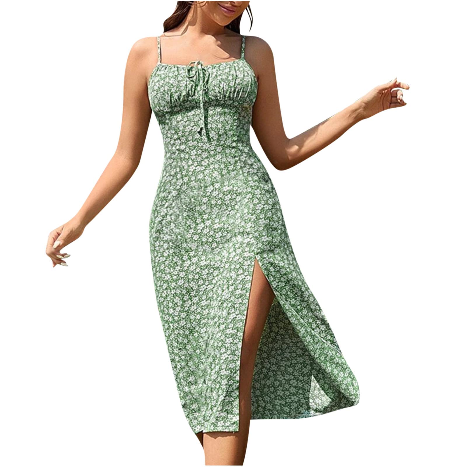 2024 Women's Boho Sundress - Sexy Slit, Sleeveless Round Neck Casual Print Camis Formal Dress | Perfect for Beach Vacations, Summer Parties & Date Nights