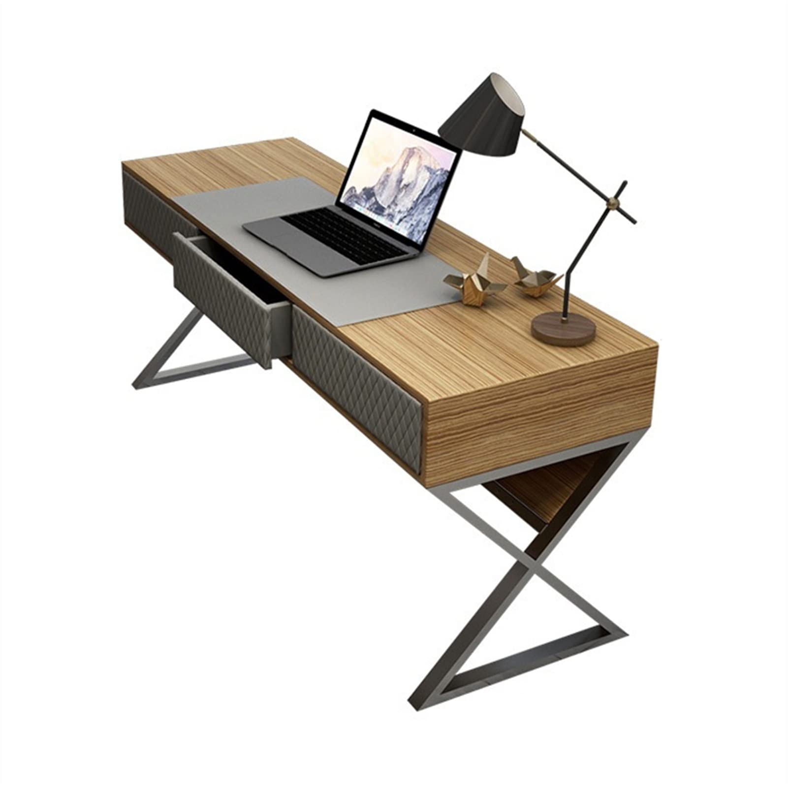 Modern Luxury Wooden Computer Desk with Leather Top & Large Drawers - Home Office Laptop Workstation for Study & Work | Ergonomic PC Desk for Small Spaces & Professional Workspaces