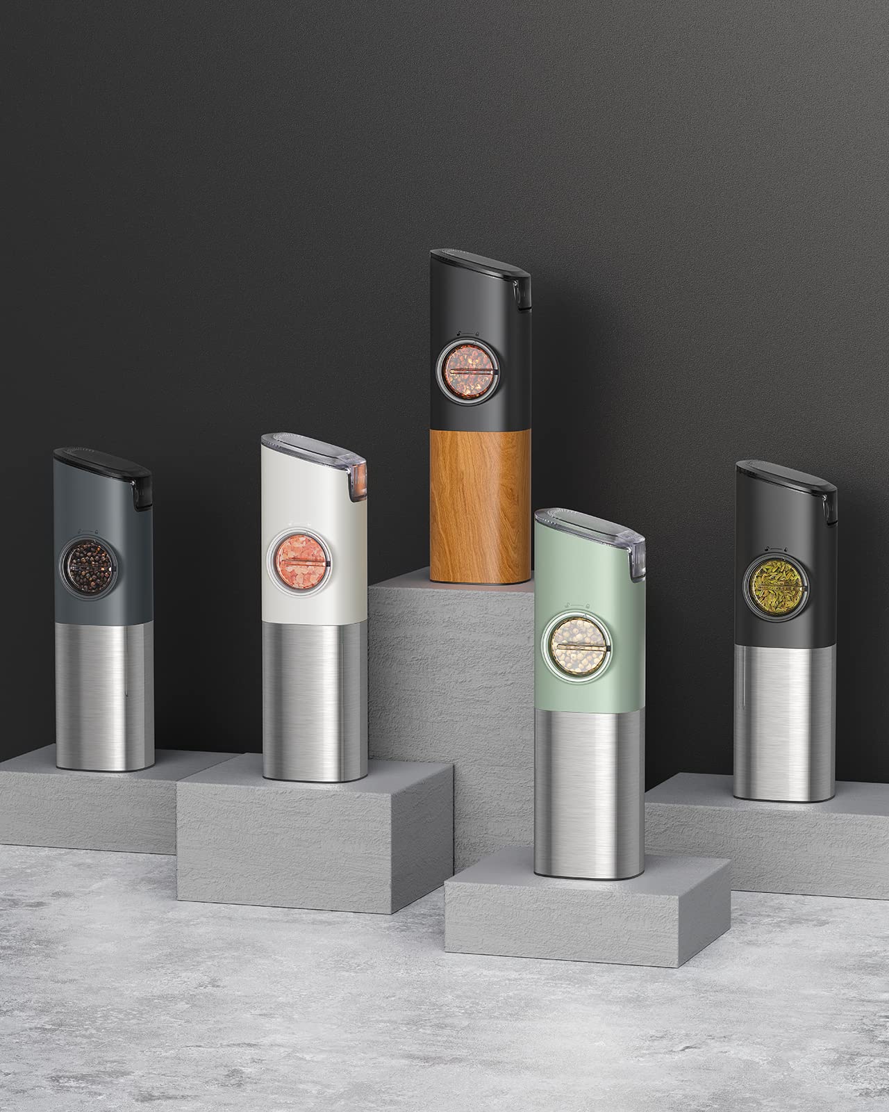 FORLIM Gravity Electric Salt and Pepper Grinder Set - USB Rechargeable, Large Capacity, Adjustable Coarseness, One-Hand Operation with LED Light (Natural Wood Grain) - Perfect for Kitchen, Dining Table, Camping & Gifts
