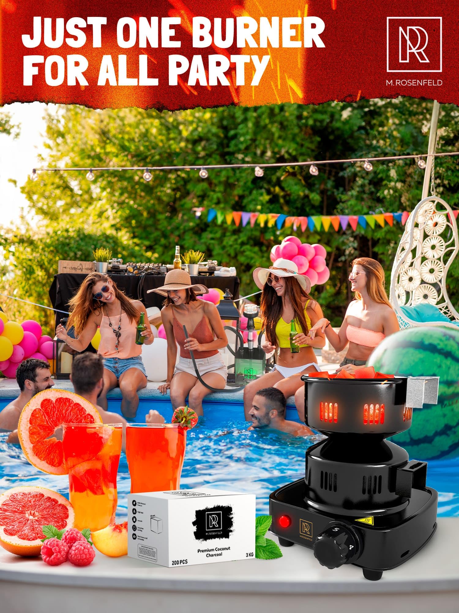 450W Electric Charcoal Starter - Fast & Safe Coconut Coal Lighter with Stainless Steel Tongs - Approved for Electric Stoves & Indoor/Outdoor BBQ, Camping, Smoking, Grilling