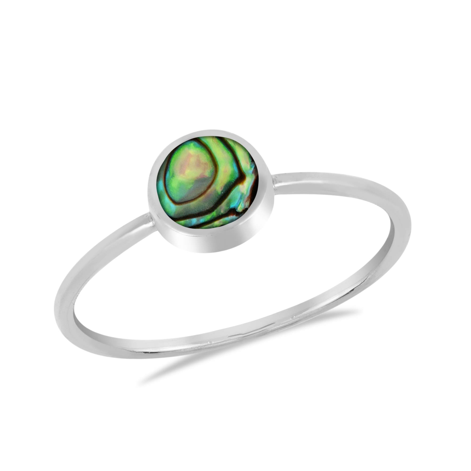 Aeravida Simply Chic Round Abalone Shell .925 Sterling Silver Ring for Women | Tiny Wedding Band, Trendy Comfort Fit Jewelry | Gift for Daughter, Wife, Girlfriend | Size 6-9 | Perfect for Everyday Wear, Special Occasions & Gifting