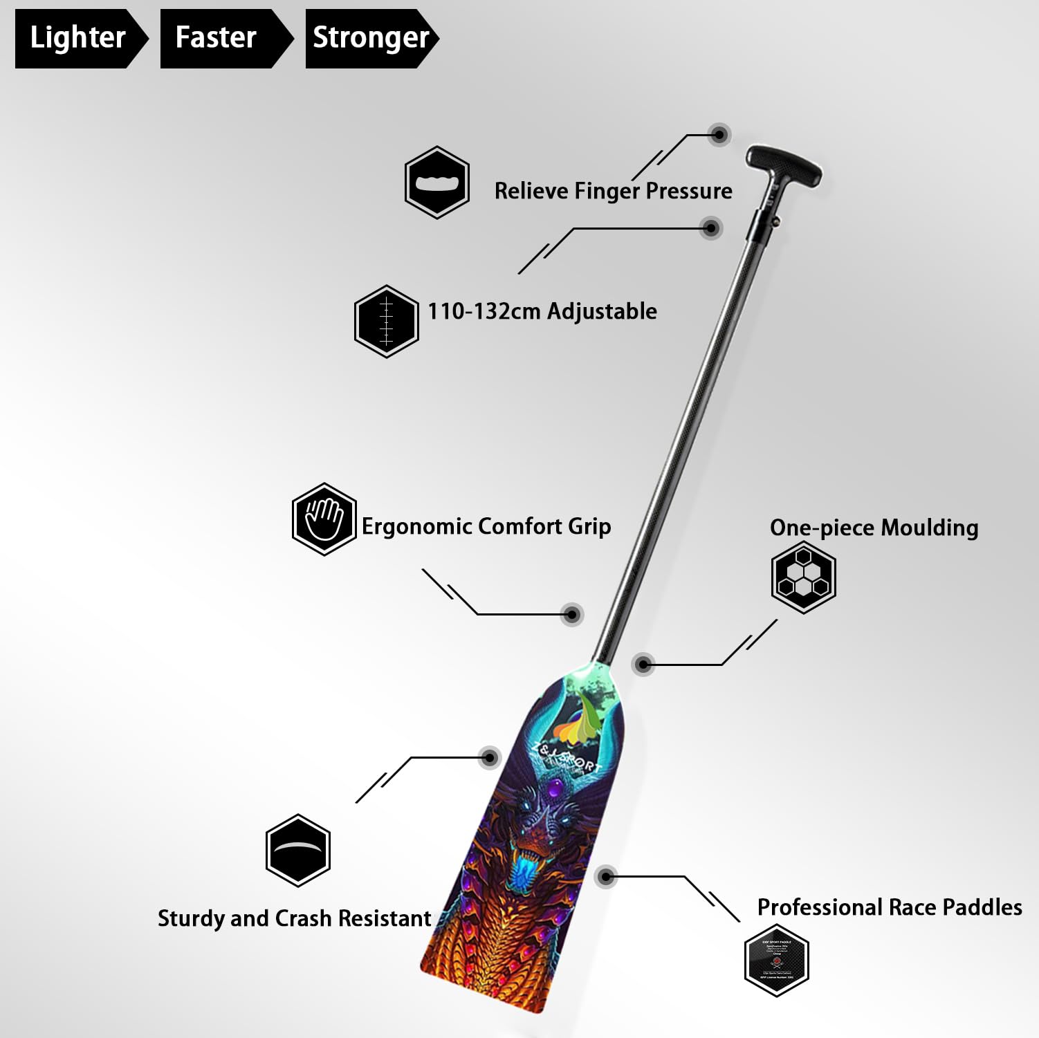 Premium Carbon Fiber Dragon Boat Paddle - IDBF Approved Adjustable Racing Paddle with Dragon Graphic & T-Handle - Ideal for Competitive Dragon Boat Racing, Team Training, and Water Sports Events