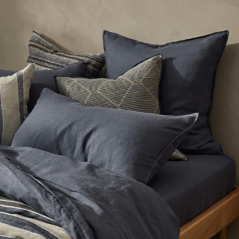 Premium Ravello Linen Euro Pillowcase Pair - Soft 100% Linen Pillow Covers for Bedroom Decor - Breathable & Durable Denim Blue Pillow Shams - Perfect for Master Bedroom, Guest Room & Luxury Hotels
