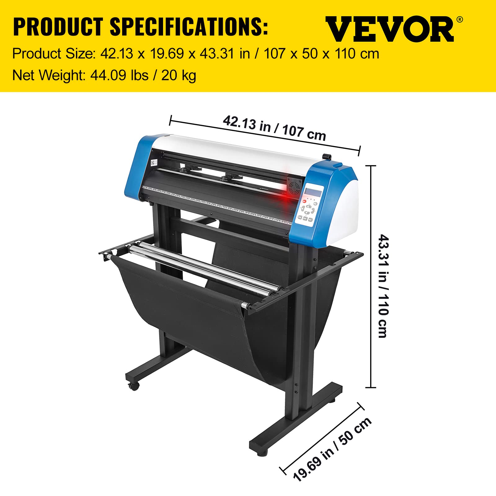 VEVOR 34 Inch Semi-Automatic Vinyl Cutter Machine with Floor Stand - DIY Sign Cutting for Home & Business, Compatible with Signmaster Software (Ideal for T-Shirts, Decals, Banners & Vehicle Wraps)