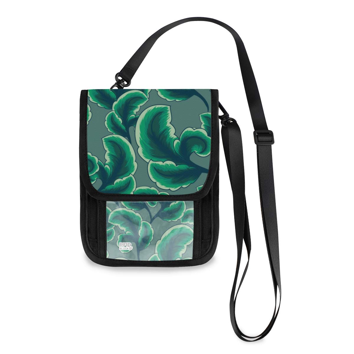 RFID Blocking Travel Neck Wallet - Floral Foliage Tropical Leaves Passport Holder for Women & Men, Waterproof Crossbody Pouch for Cash, Credit Cards & Documents | Perfect for Airports, Beaches & International Travel