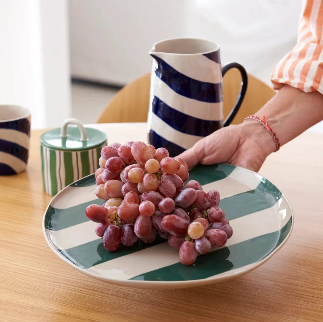 Cabana Stripe Green Serving Platter - Elegant Dinnerware for Outdoor Parties, Picnics & Home Decor
