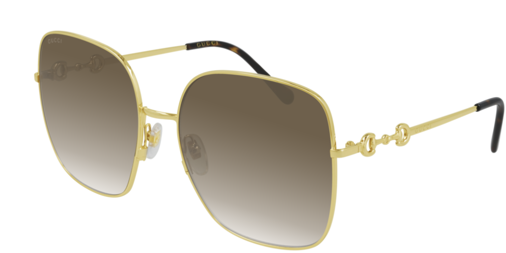 Gucci GG 0879S 002 Gold/Brown Gradient Square Women's Sunglasses - Luxury Fashion Accessory for Women, Perfect for Beach, Driving & Outdoor Activities