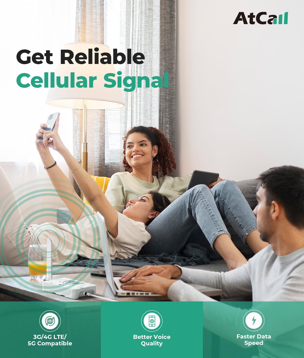 Atcall 5G 4G LTE Cell Phone Signal Booster for Home & Office - Covers Up to 3,000 Sq Ft, LCD Display, Compatible with All Canadian Carriers (Rogers/Bell/TELUS) | ISED Approved | Perfect for Rural Areas, Basements & Weak Signal Zones