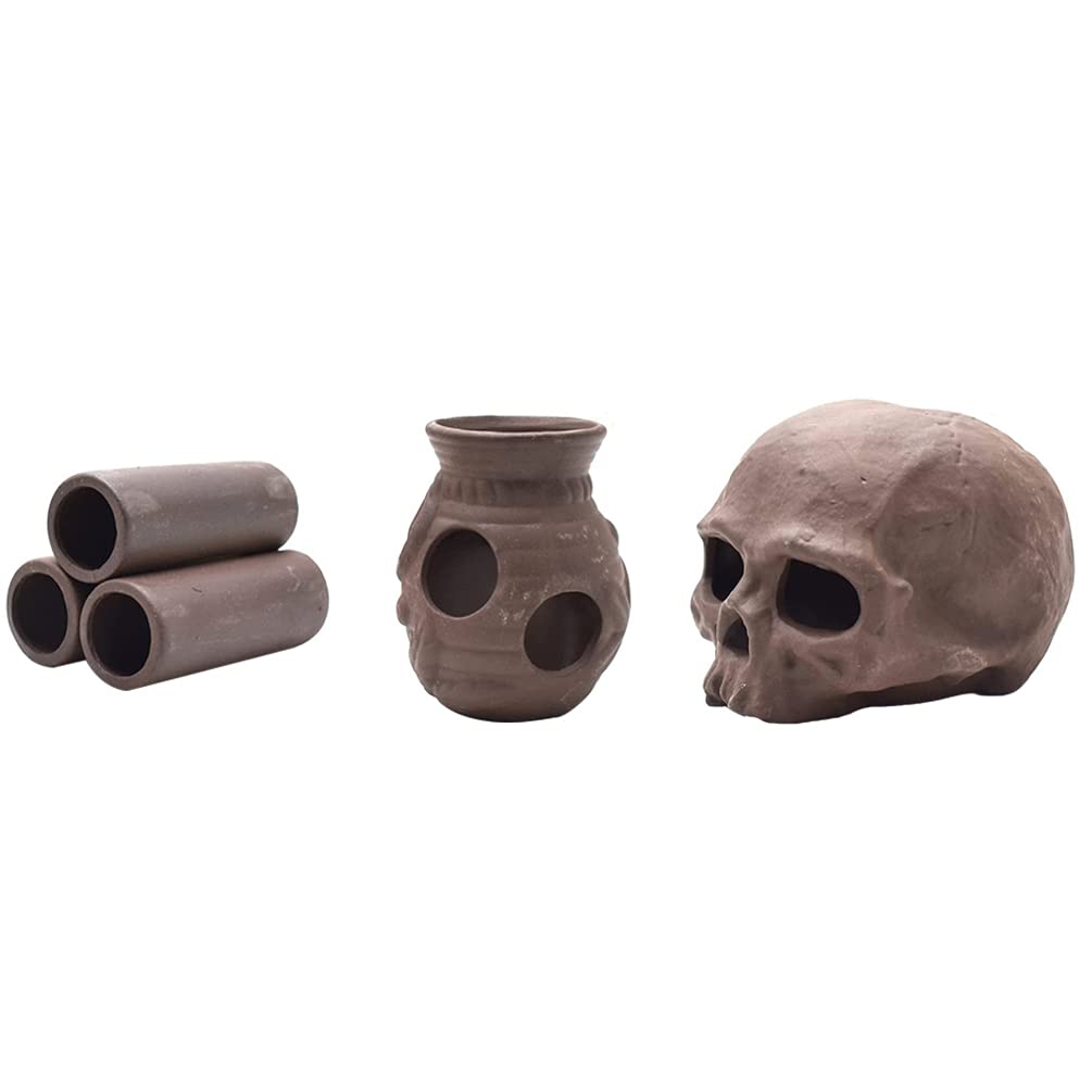 Balacoo 3-Piece Clay Pot Aquarium Decor Set - Fish Tank Ornaments, Shrimp Hide Cave & Aquatic Hideout for Cichlids, Betta Fish - Natural Decorative Pottery for Freshwater & Saltwater Tanks - Perfect for Aquascaping & Creating Natural Habitats