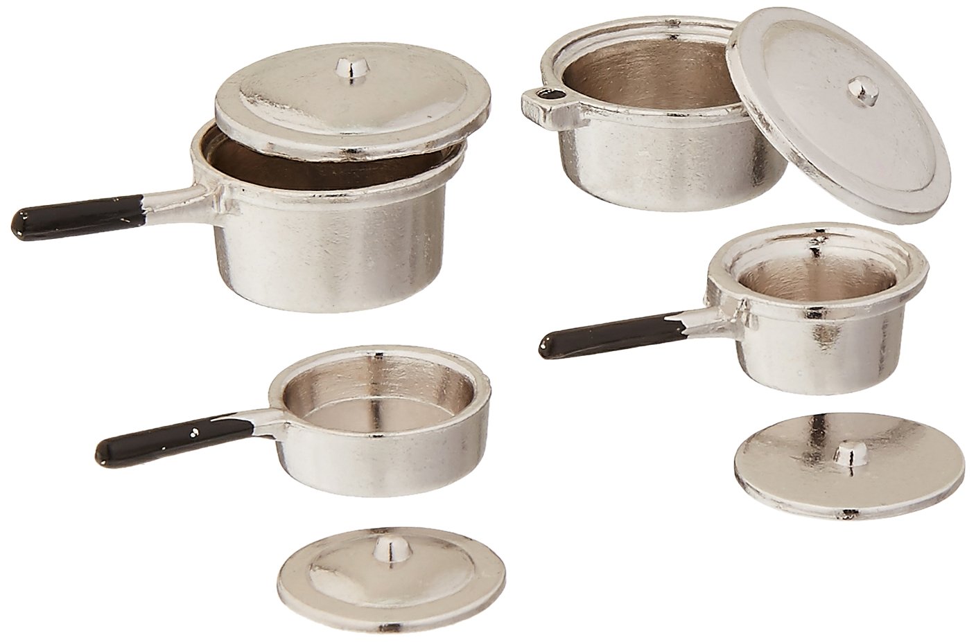 Darice Miniature Silver Stovetop Cookware Set - 8 Piece Tiny Kitchen Utensils for Dollhouse, Party Favors & DIY Crafts - Perfect for Themed Parties, Kids Play & Collectibles