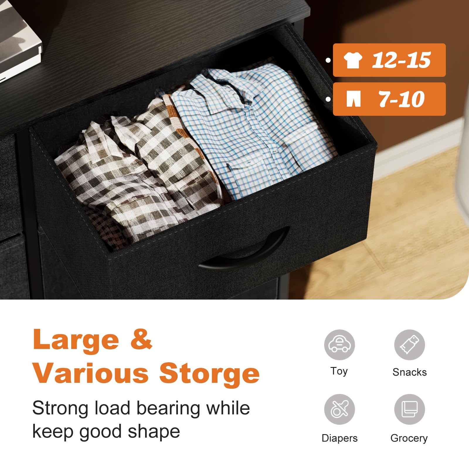 6-Drawer Fabric Dresser for Bedroom & Closet - Black Storage Tower with Wood Top | Space-Saving Organizer for Small Spaces