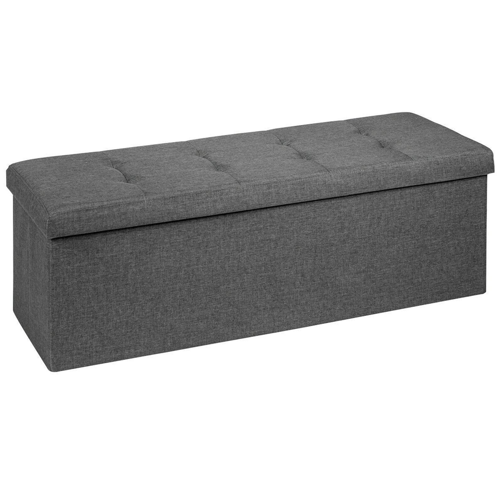 HUIJK Fabric Folding Storage Ottoman Bench with Divider - Dark Grey | Multi-Purpose Storage Stool for Bedroom, Living Room & Entryway | Space-Saving Seat and Organizer