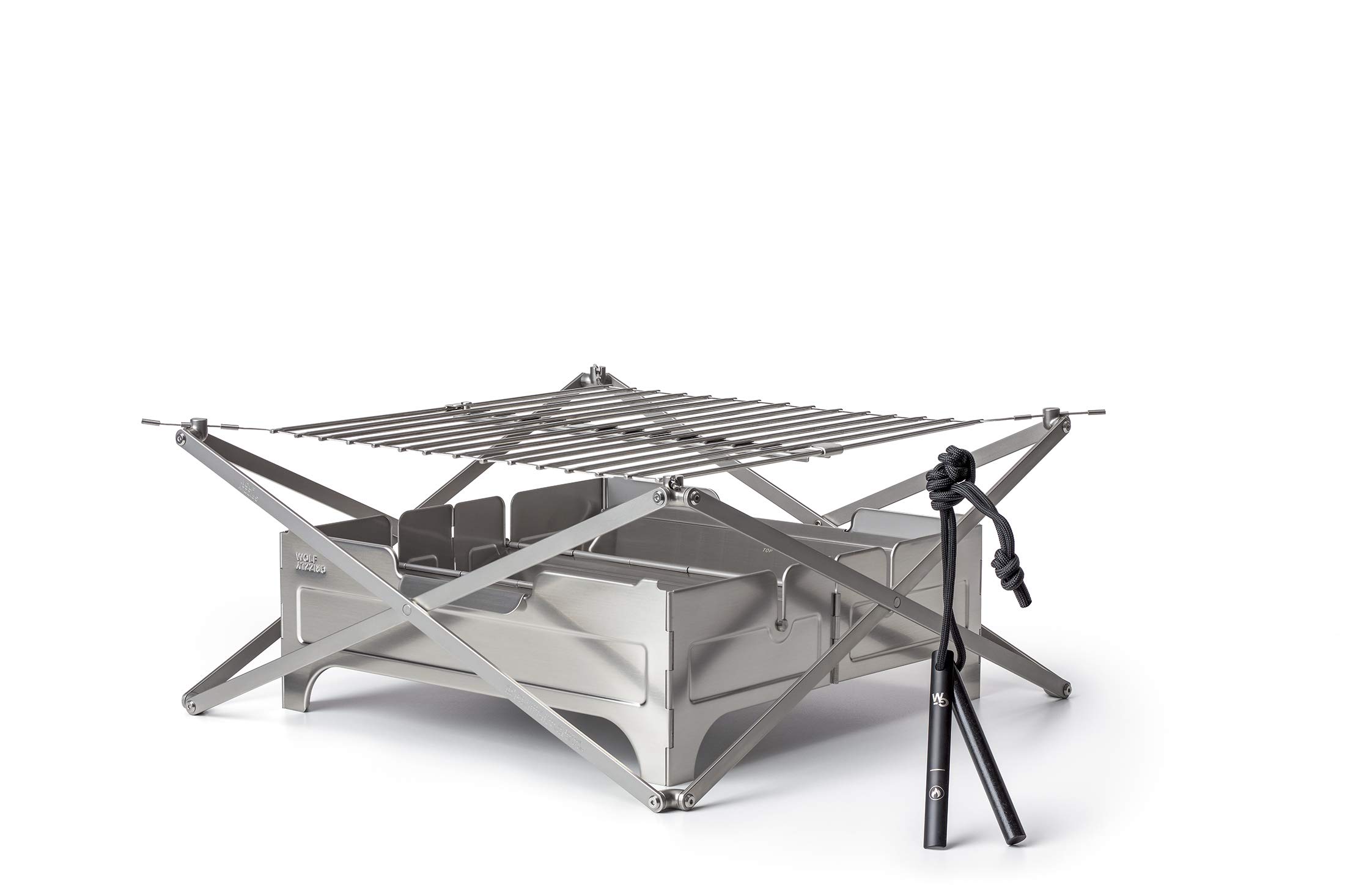 Wolf and Grizzly Campfire Trio - Portable Fire Pit with Folding Grill & Ferro Rod | Compact Camping Cooking Kit for Backpacking, Picnics & Outdoor Adventures | Perfect for Roasting Marshmallows, Grilling Burgers & Campfire Cooking