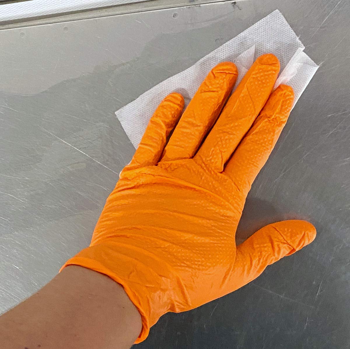 Premium Orange Nitrile Disposable Gloves - Powder-Free, 6 Mil Thick, Diamond Textured Grip (Sizes M-XXL) - Bulk Case for Medical, Food Service & Industrial Use