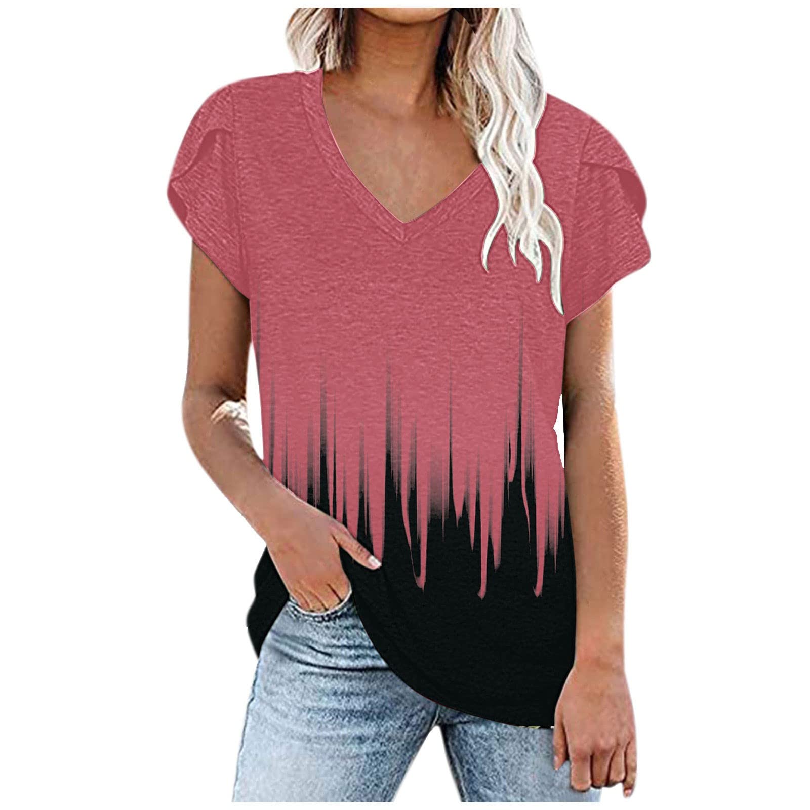 Women's Casual Short Sleeve Tunic Top with V-Neck Split Neckline - Breathable Loose Fit Blouse for Summer, Work, and Everyday Wear