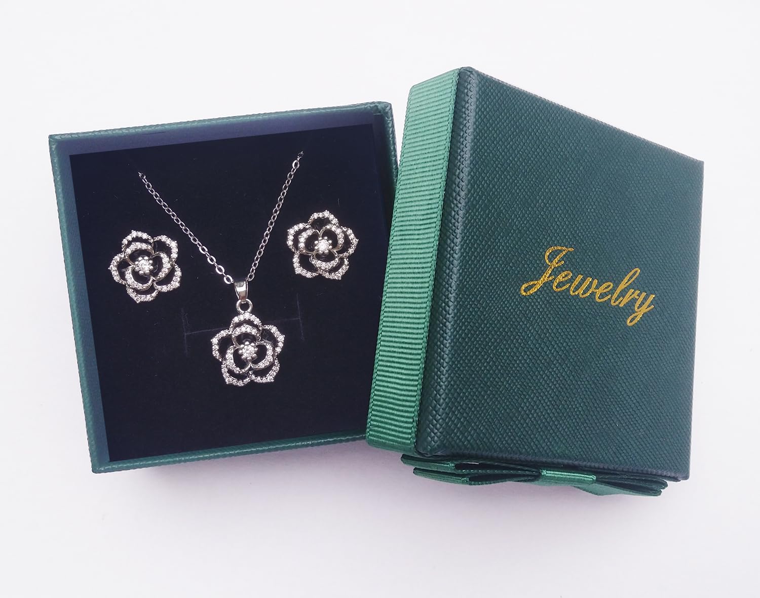 Black Rose Flower Necklace & Earrings Set - Elegant Gothic Jewelry Gift for Women - Perfect for Valentine's Day, Anniversary & Romantic Occasions