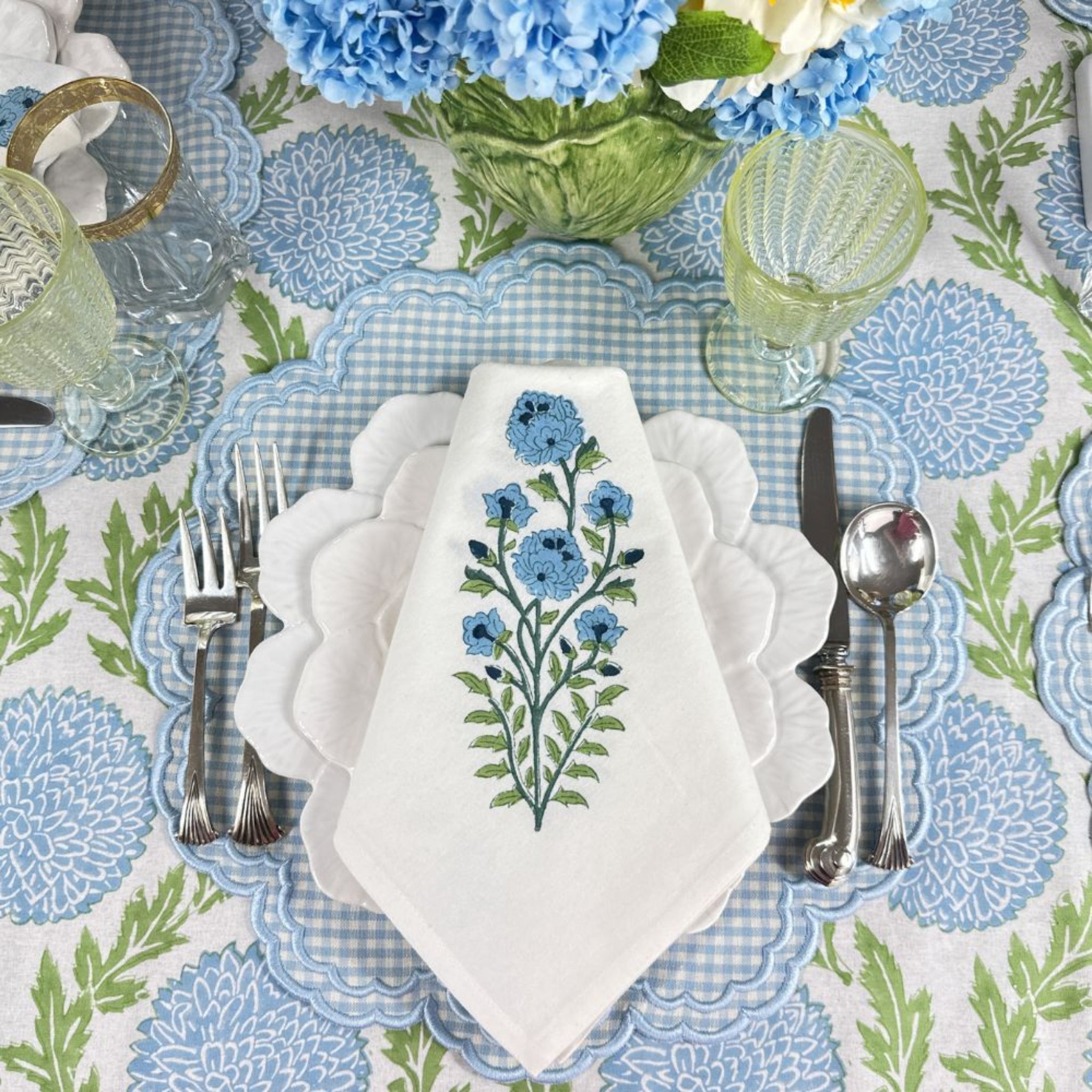 Elegant Blue and Green Floral Vine Tablecloth - Waterproof Washable Rectangular Table Cover for Dining, Kitchen, Party, and Outdoor Picnic Use