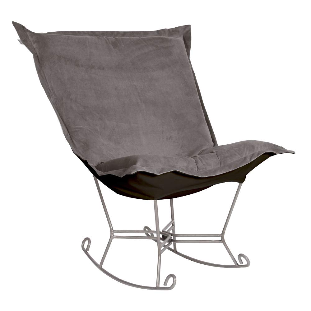 Howard Elliott Scroll Puff Rocker Seating Chair with Cover - Titanium Frame Butterfly Chair for Patio, Camping, Indoor & Outdoor Use - Multipurpose Furniture for Home, Garden, and Beach (Bella Pewter)
