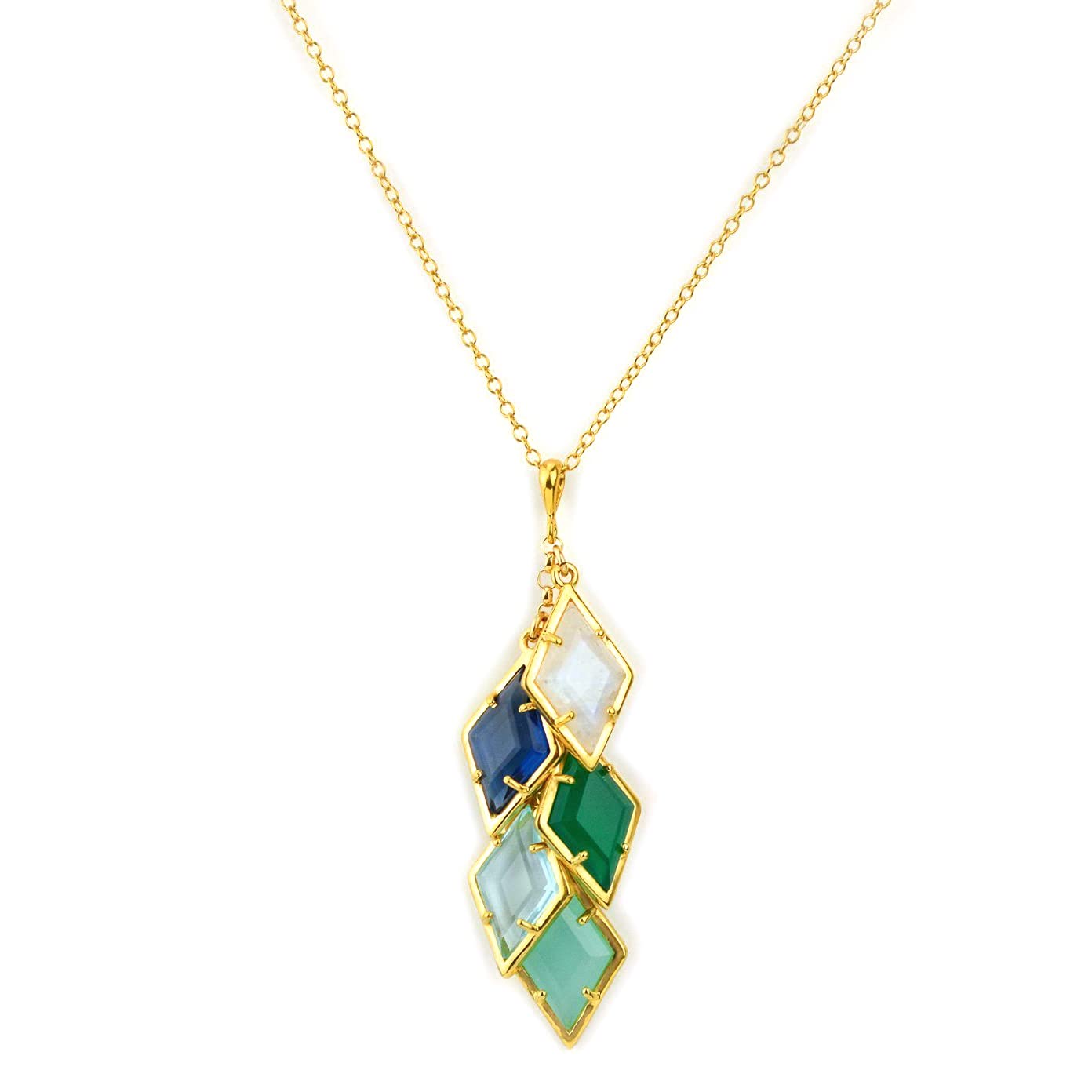 Diamond Shape Birthstone Necklace for Mom - Half Bezel Prong Cascade Pendant Jewelry | Personalized Family & Sister Necklace Gift | Perfect for Mother's Day, Birthday & Anniversary Celebrations