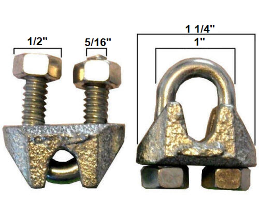 Galvanized Steel U-Bolt Cable Clamps - 1/4