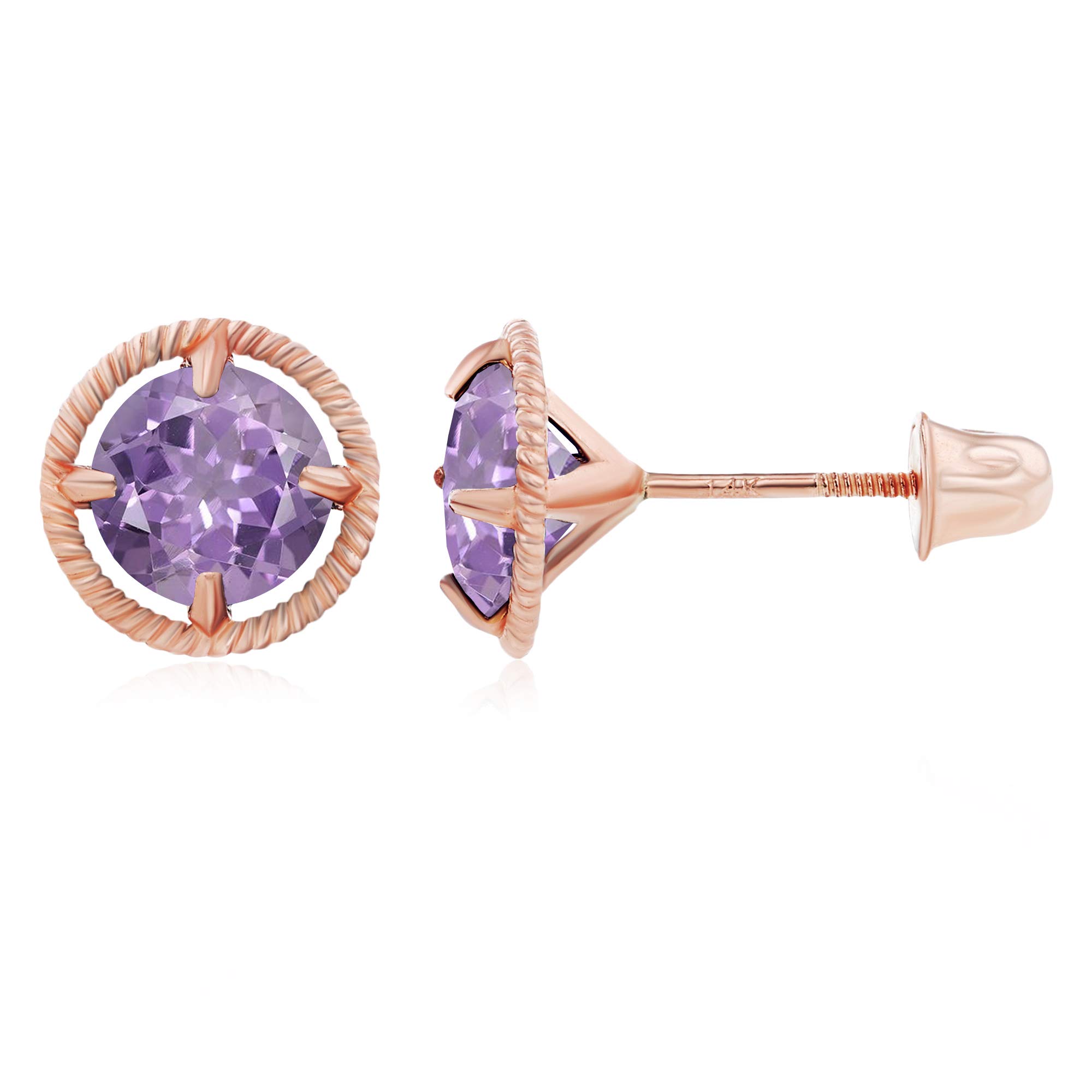 14K Gold Halo Milgrain Screwback Earrings with Natural Birthstones | 6mm-7mm Genuine or Created Gemstone Stud Earrings for Women | Perfect for Birthdays, Anniversaries & Special Occasions
