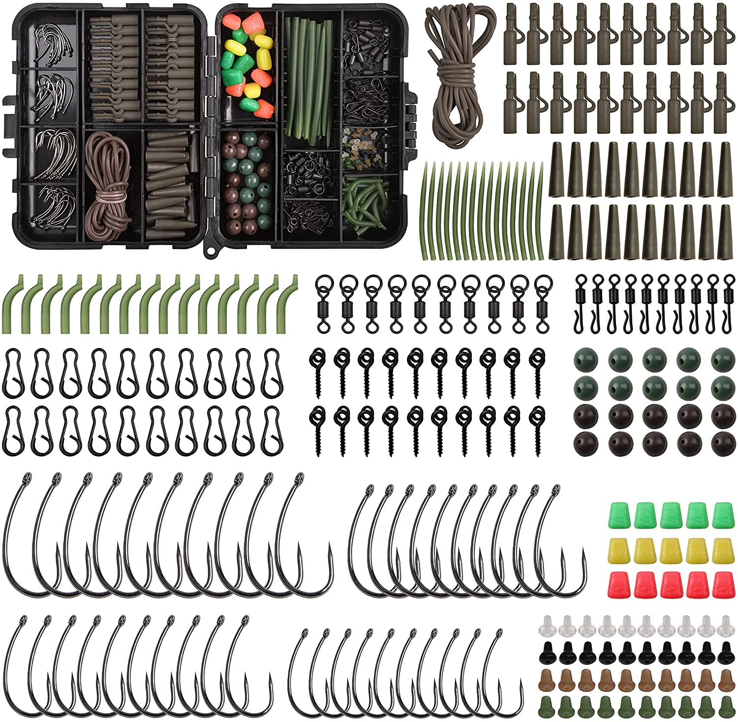246pcs Carp Fishing Tackle Box Set - Complete Fishing Accessories Kit with Hooks, Swivels, Beads & Rig Tubing | Premium Carp Fishing Gear for Lakes & Rivers | Perfect for DIY Hair Rigs & Bait Setup