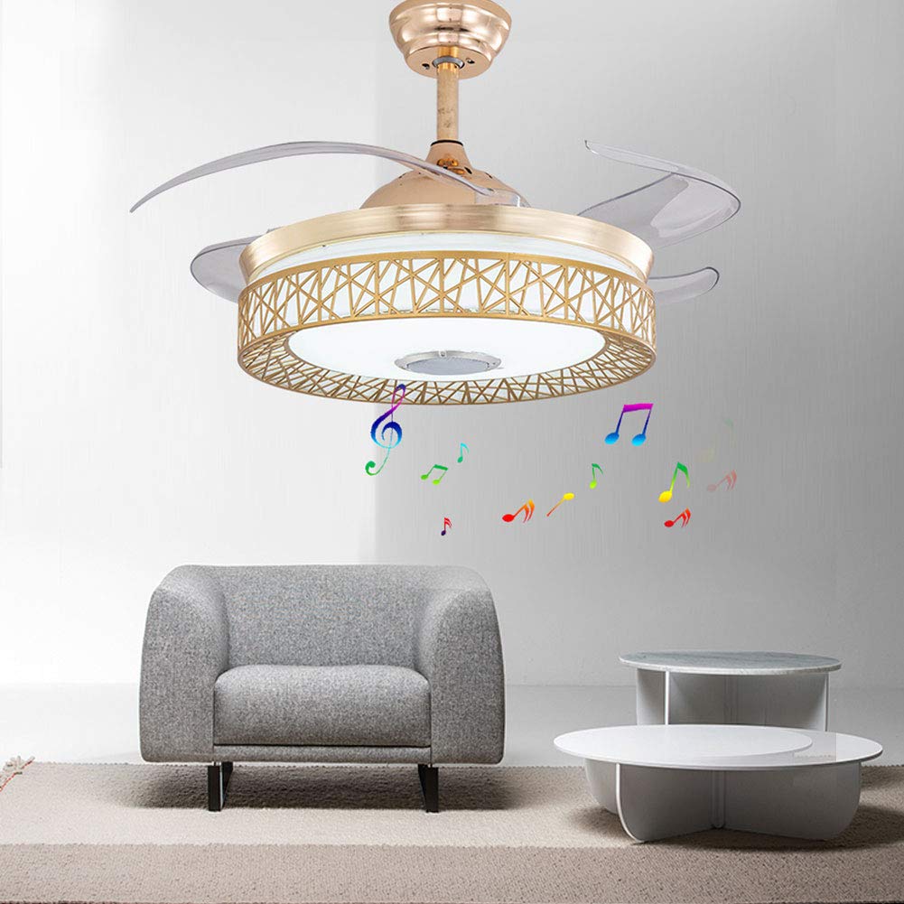 42 Inch Modern Ceiling Fan with Light - Remote & Bluetooth Control, 3-Color Dimmable LED, Retractable Blades, Ultra Quiet - Perfect for Bedroom, Kitchen, Living Room & Indoor Spaces (Gold Finish)
