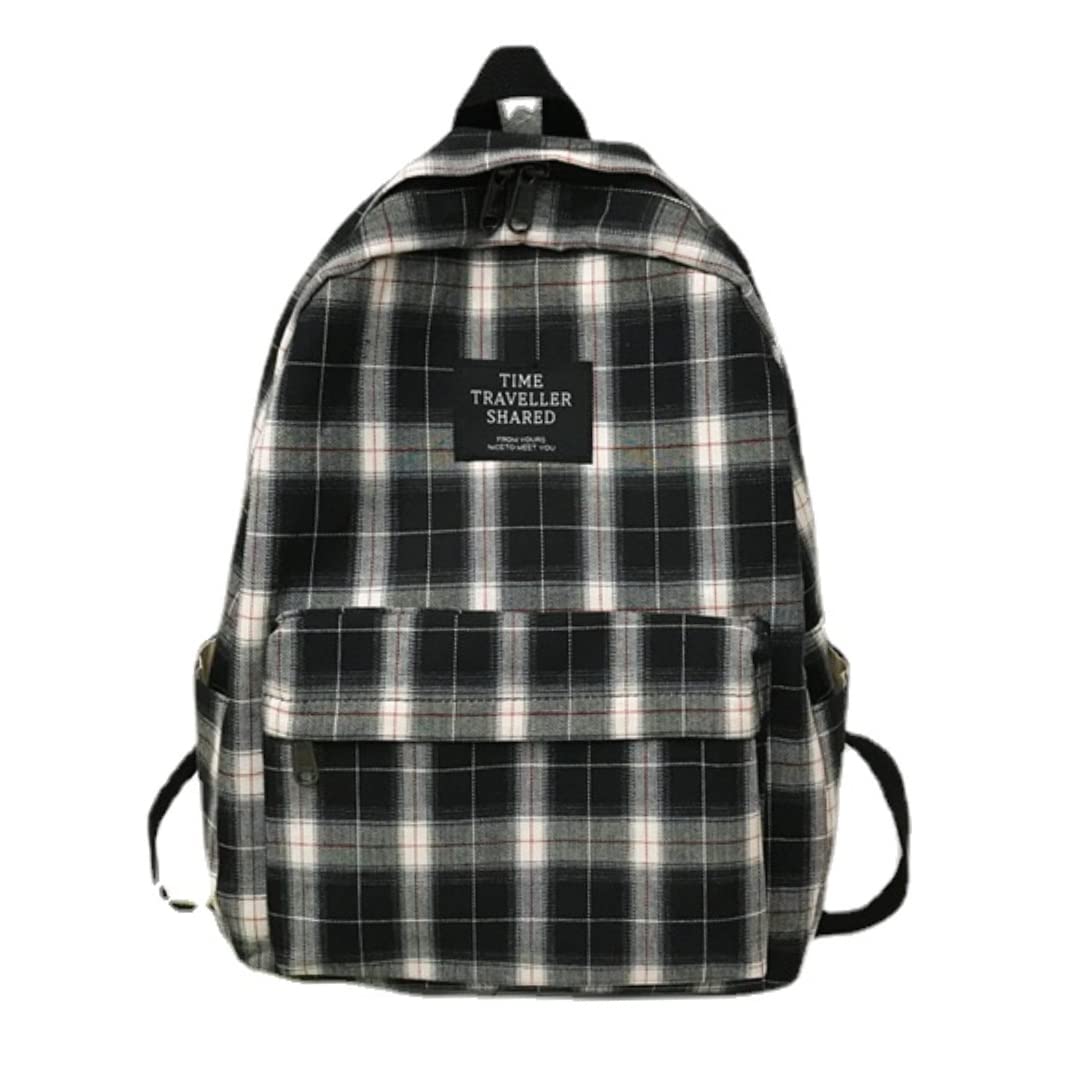 Stylish Checkered Backpack for Girls & Teens - Japanese School Bag, Aesthetic Daypack, Preppy Laptop Backpack - Perfect for School, College, Travel & Daily Use (Black)