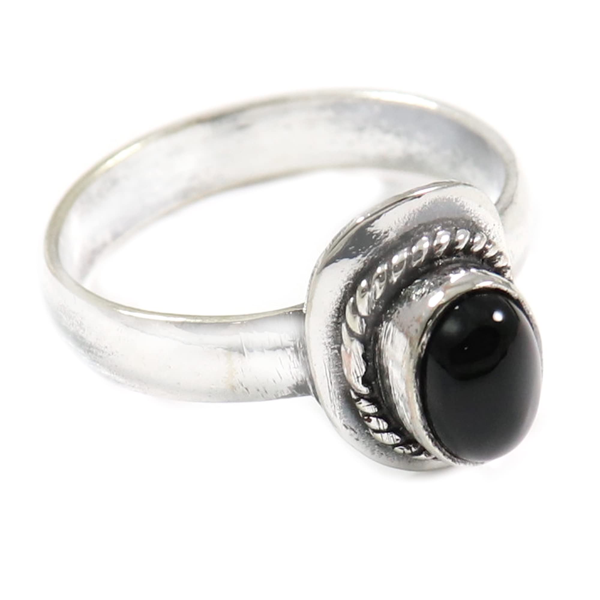 Handmade 925 Sterling Silver Black Onyx Gemstone Band Ring for Men & Women - Unisex Wedding, Anniversary, or Gift Jewelry - GESR-349B