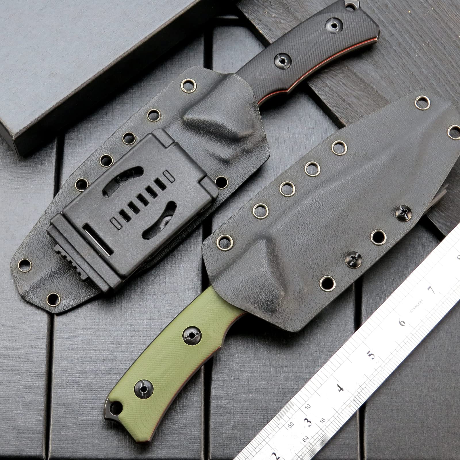 Eafengrow EF124 Fixed Blade Knife - 14C28N Steel Black Titanium Coated Blade, G10 Handle with Kydex Sheath - Army Green | Outdoor Camping, Hunting, Survival & EDC Tool Knife for Tactical Adventures, Bushcraft & Everyday Carry